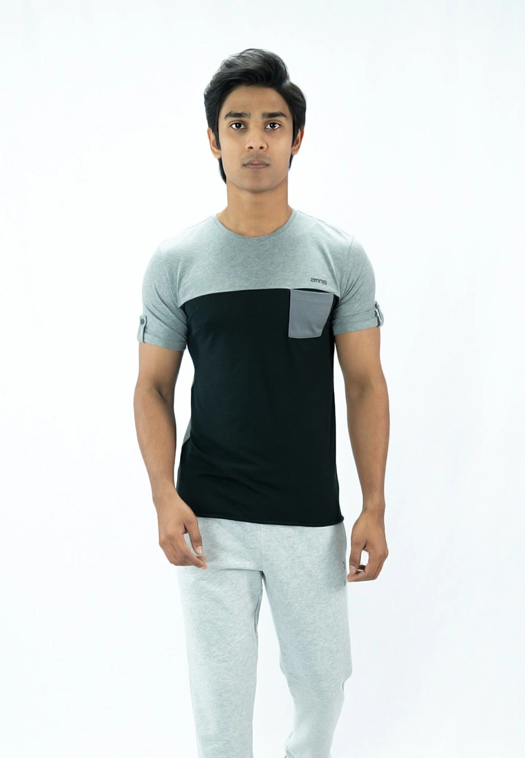 Amnig Men Contrast Back Panel T Shirt (Grey) - Image 5