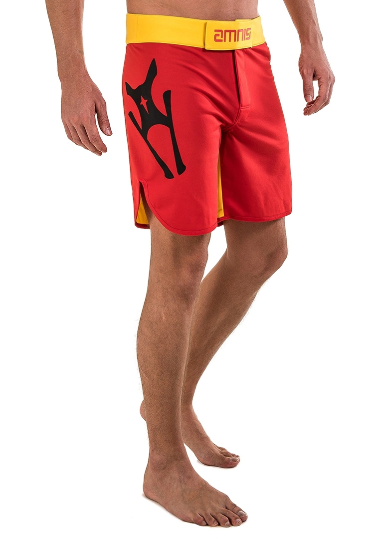 Amnig Men Classic 18" Fighter Shorts - Red/Yellow - Image 3