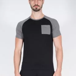 Amnig Men Raglan T Shirt with Pocket (Black)