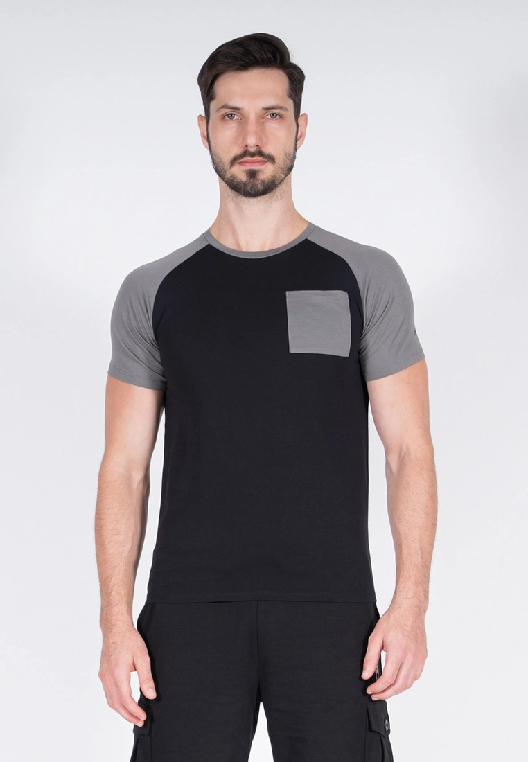 Amnig Men Raglan T Shirt with Pocket (Black)
