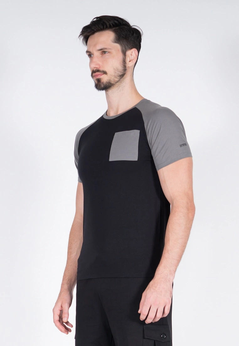 Amnig Men Raglan T Shirt with Pocket (Black) - Image 2
