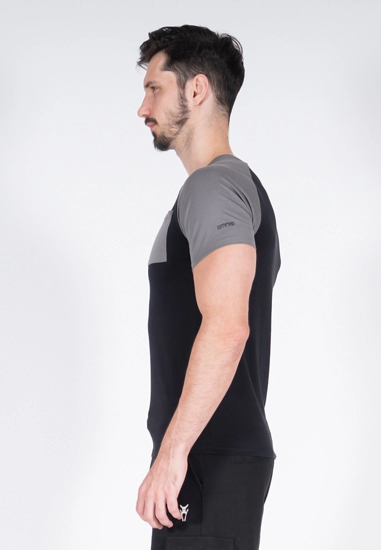 Amnig Men Raglan T Shirt with Pocket (Black) - Image 5