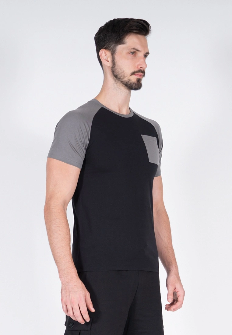 Amnig Men Raglan T Shirt with Pocket (Black) - Image 7